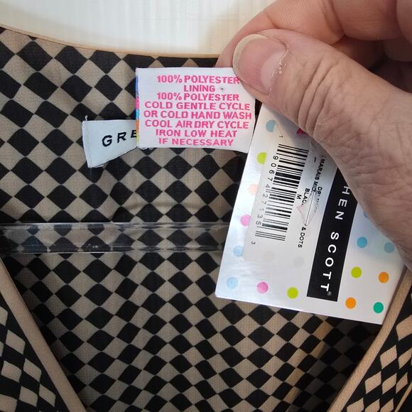 Gretchen Scott Le Marais Dip Dot Dress Black Tan Tiered Chiffon Midi Maxi M NEW - Picture 6 of 10